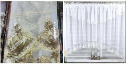 Firanki gotowe gładki i gip pióra  150 x 400 cm