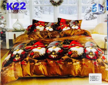 KOMPLET POŚCIELI 5 D   ŚWIĄTECZNA  100% satyna - bawełna 3 Częściowy Rozmiar: 160x200cm