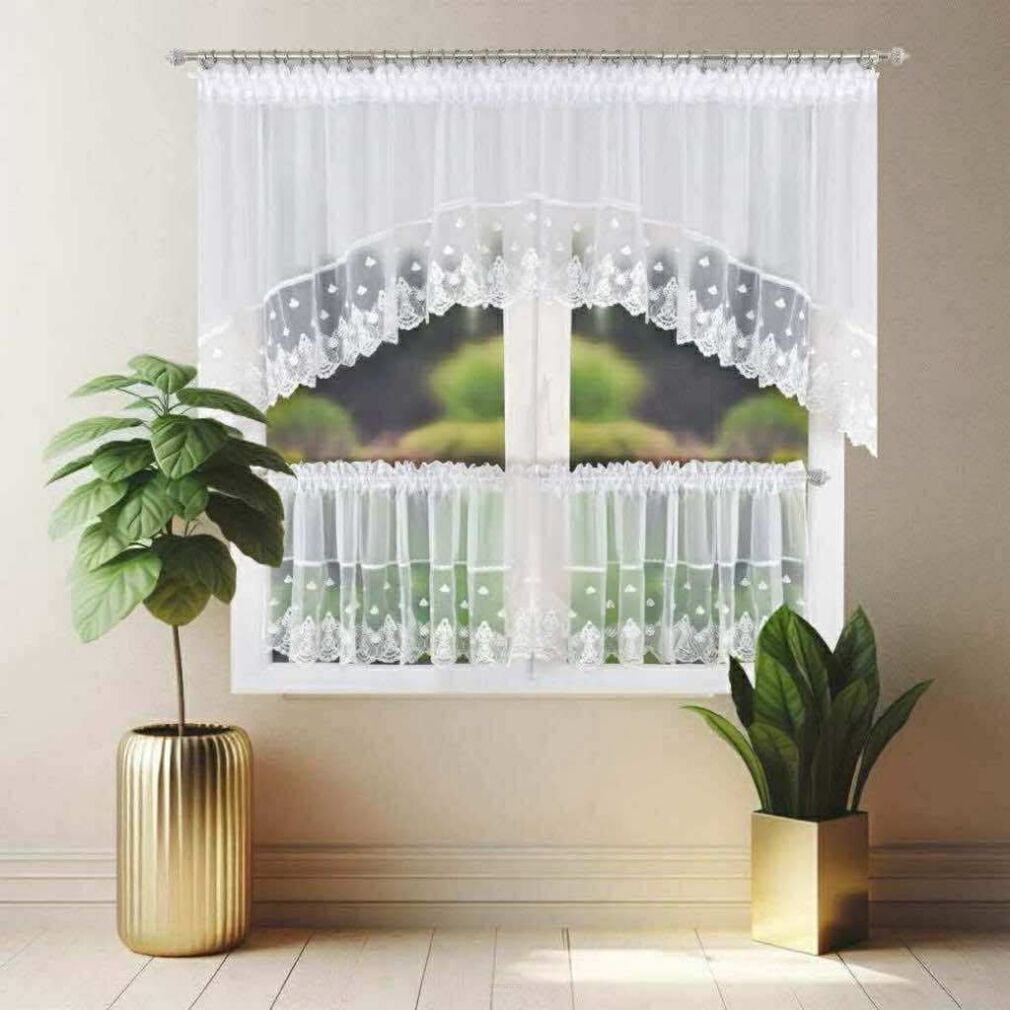 Komplet kuchenny 3cz Firanki gotowe gip pióra 100 x 360cm